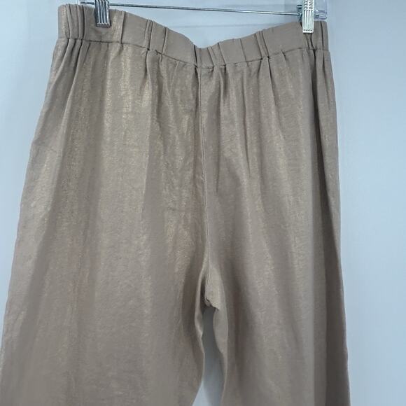 JOIE Beige Gold Shimmer Pants Womens Large Pockets Wide Leg Pull On - Picture 4 of 11